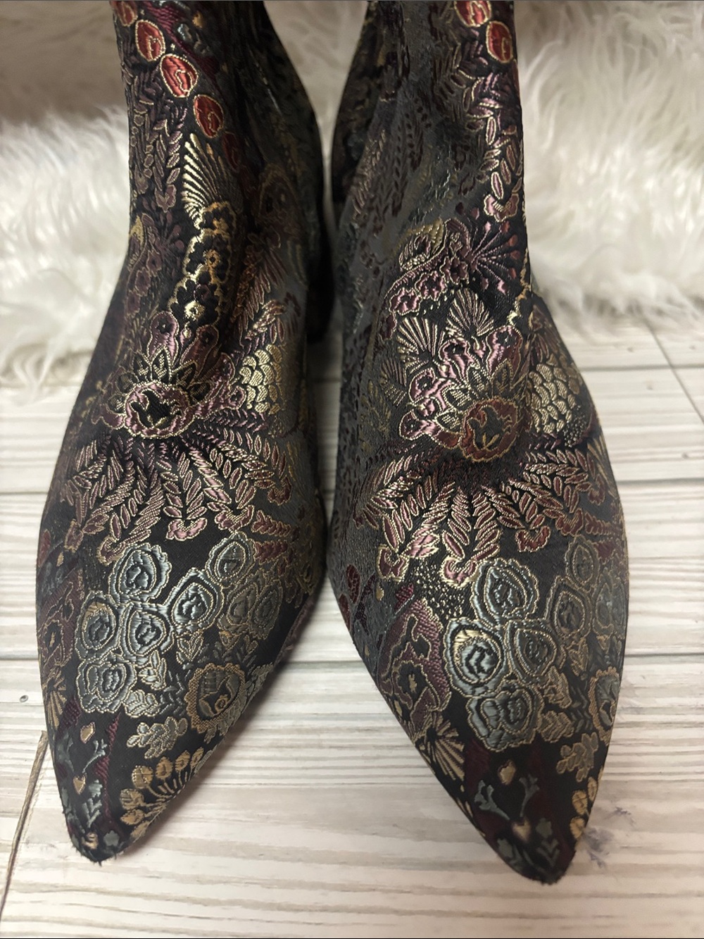 Alex Marie Tionna Metallic Floral Ankle Booties Shoes Block Heel Women’s Sz 8.5 - Picture 5 of 8